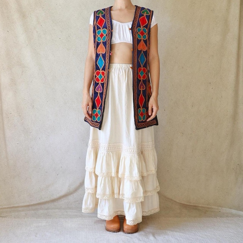 Vtg Authentic 60s/70s 100% Cotton Velvet Vest in Indigo